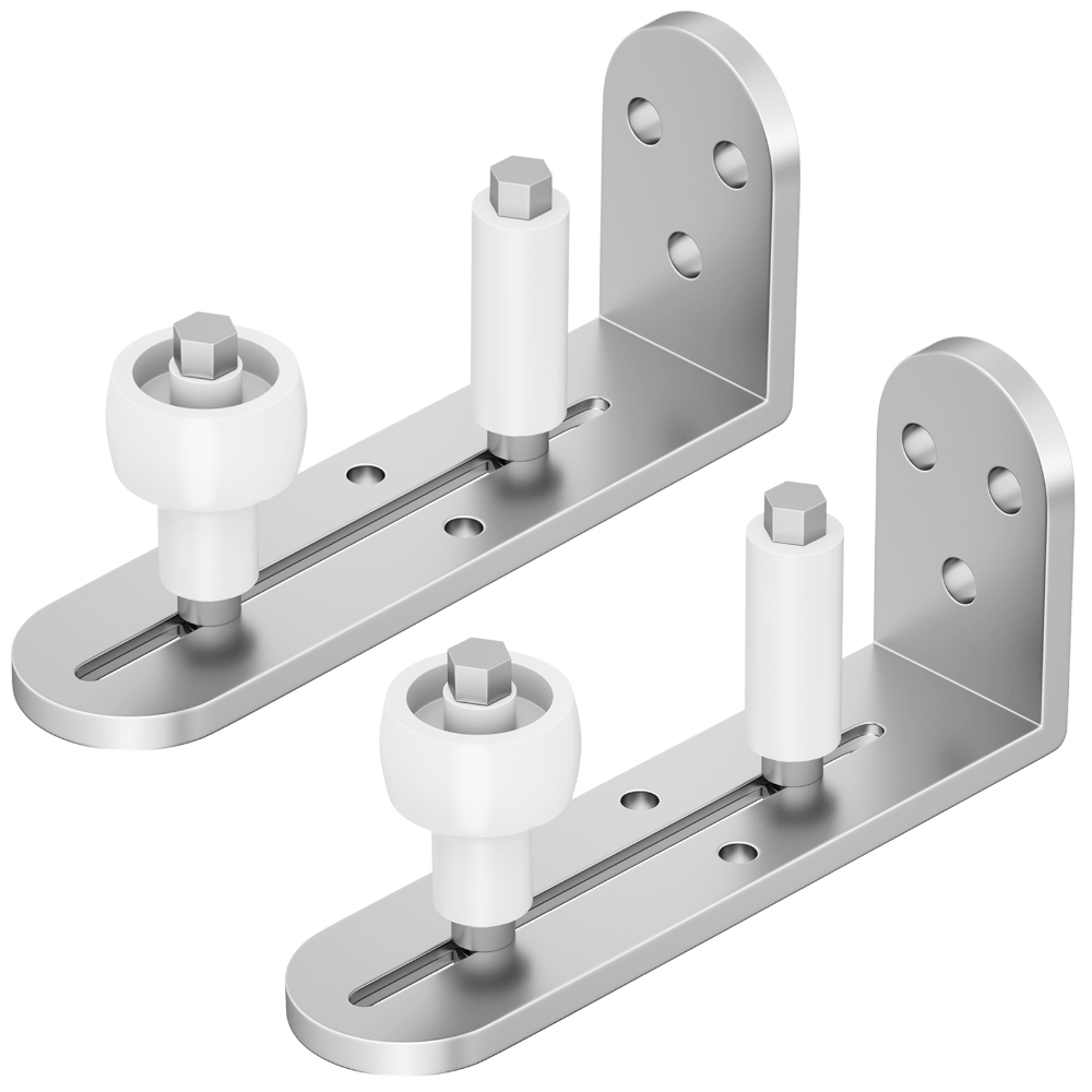 2PCS Sliding Barn Door Floor Guide, Adjustable Quiet Rollers Bearings Barn Door Hardware, Flush Flat Rounded Edge Design, Bottom Design (White Silver)