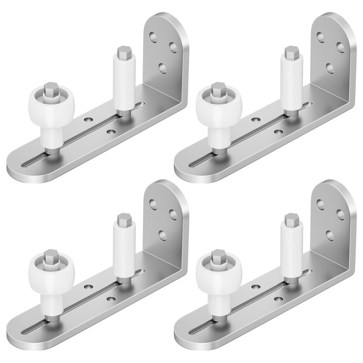 4PCS Sliding Barn Door Floor Guide, Adjustable Quiet Rollers Bearings Barn Door Hardware, Flush Flat Rounded Edge Design, Bottom Design (White Silver)